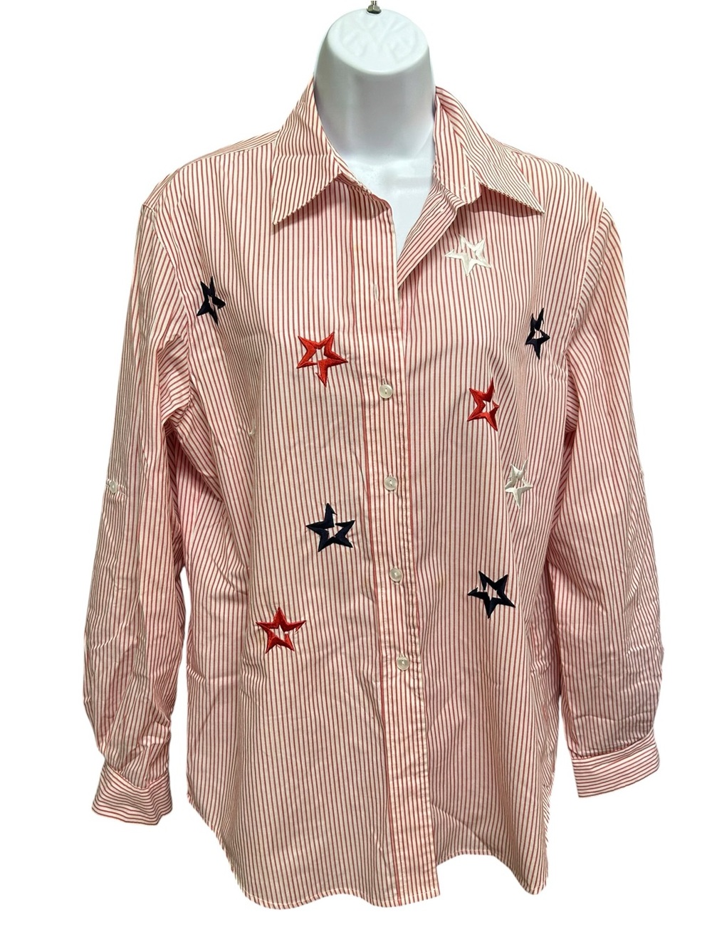 Alia Sport Red White Nautical Stripe Embroidered Stars Blouse Size 10